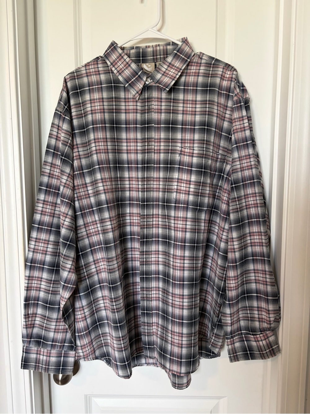 Burnside-Men's Plaid Button-Up Shirt in Black, Gray & Red
Size 2X
